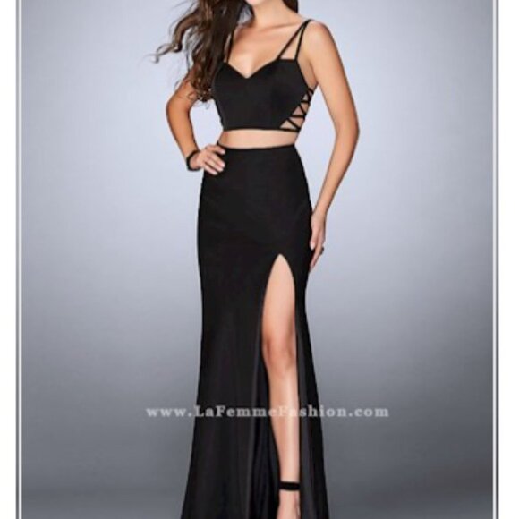 NWT La Femme 24030 Womens Prom Formal Dress Black Size 6 - Picture 1 of 5